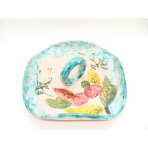 Vtg Ceramic Italian Pottery Square Dish with Handle Fruit 6'' Hand Painted